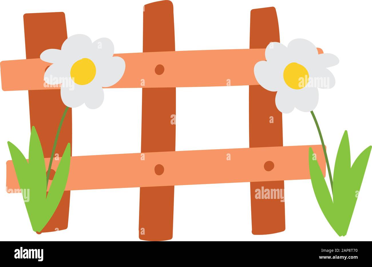 wooden fence flowers farm protection cartoon vector illustration Stock Vector