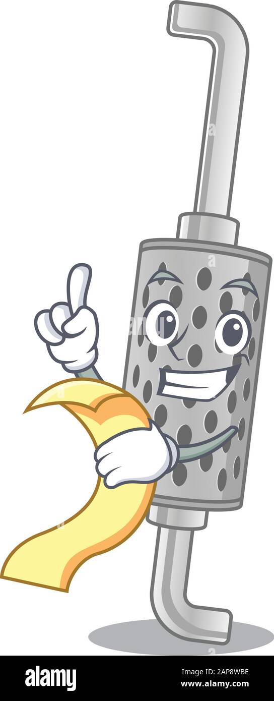 A funny cartoon character of exhaust pipe with a menu Stock Vector