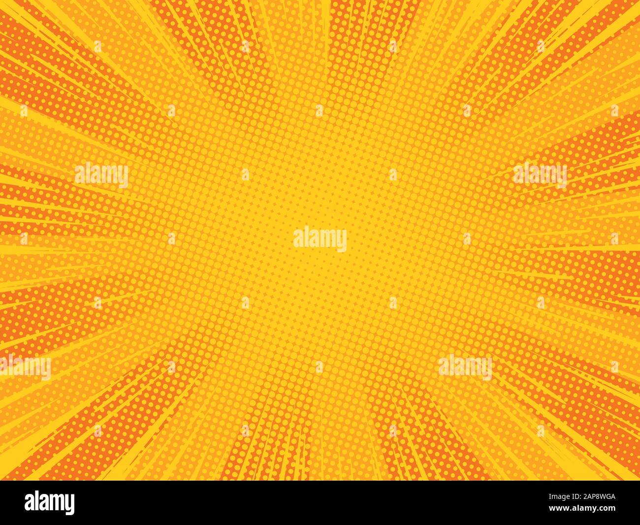 Radial orange comic explosion background. Vector illustration. Stock Vector
