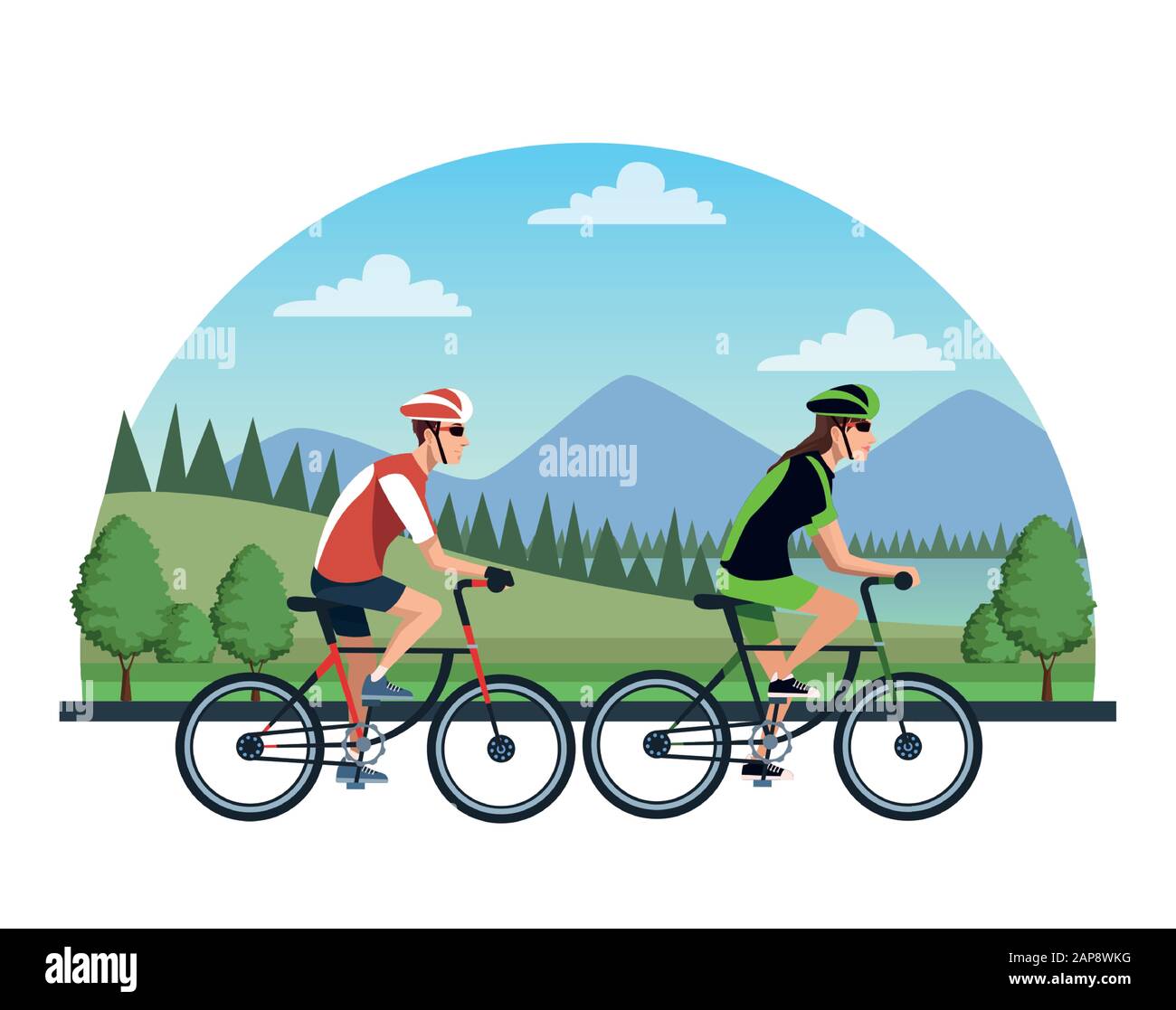 couple athletes in bicycle characters Stock Vector Image & Art - Alamy