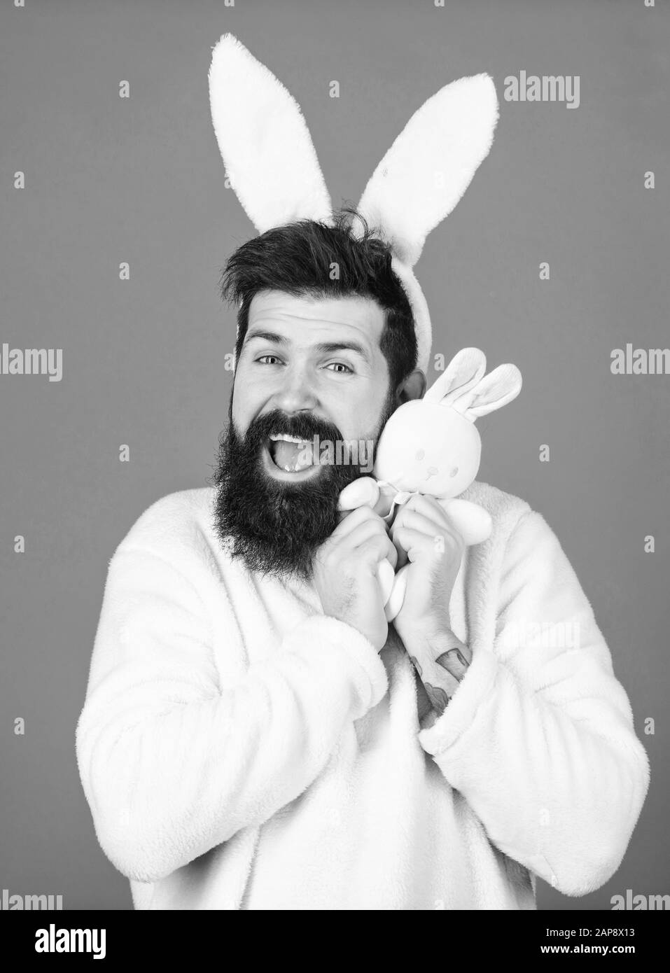 Man handsome face wear white bunny ears. Easter bunny. White bunny ...