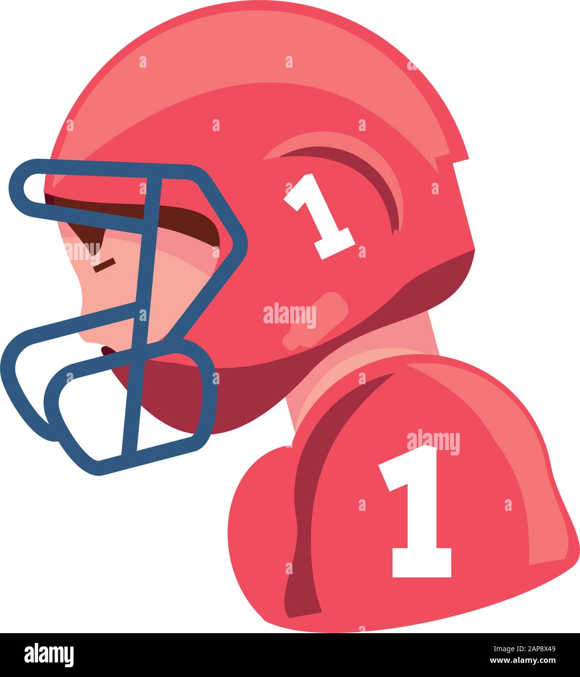 Player with helmet design, American football super bowl sport hobby competition game training equipment tournement and play theme Vector illustration Stock Vector