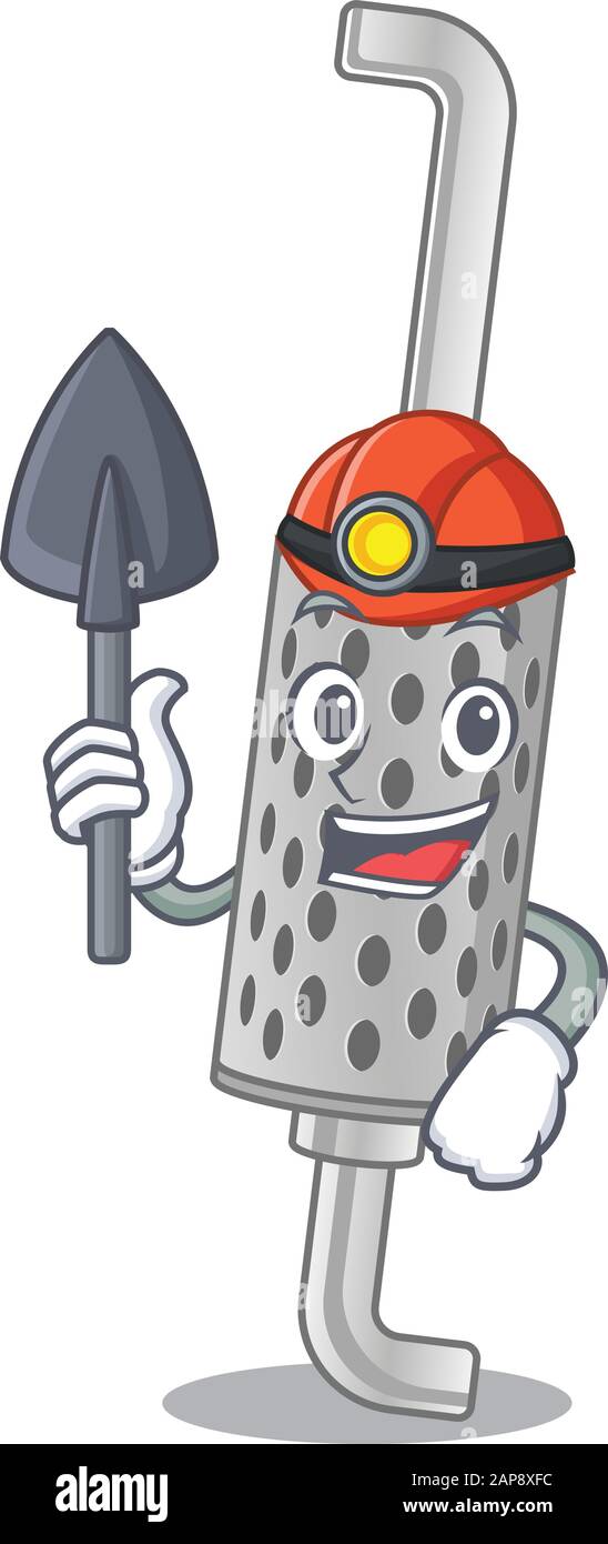 Cool clever Miner exhaust pipe cartoon character design Stock Vector