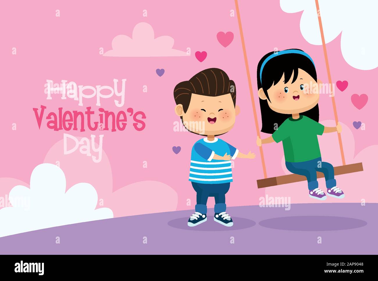 cute little kids couple in swing characters Stock Vector Image & Art ...
