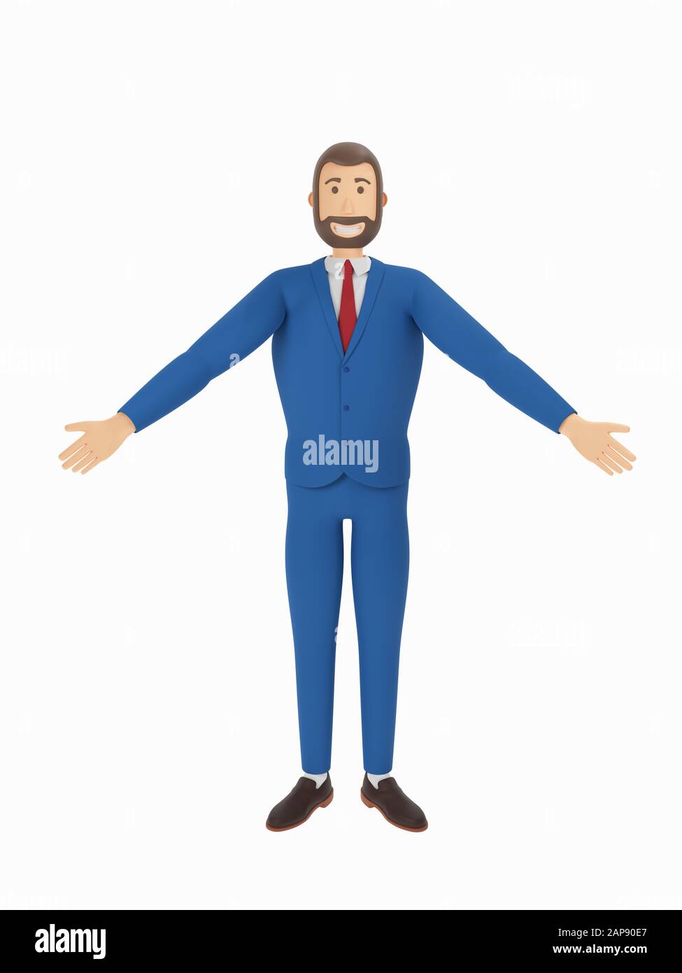 Cartoon character a wellcoming official. Glad to see you guys. Adult man welcomes the team. 3d rendering Stock Photo