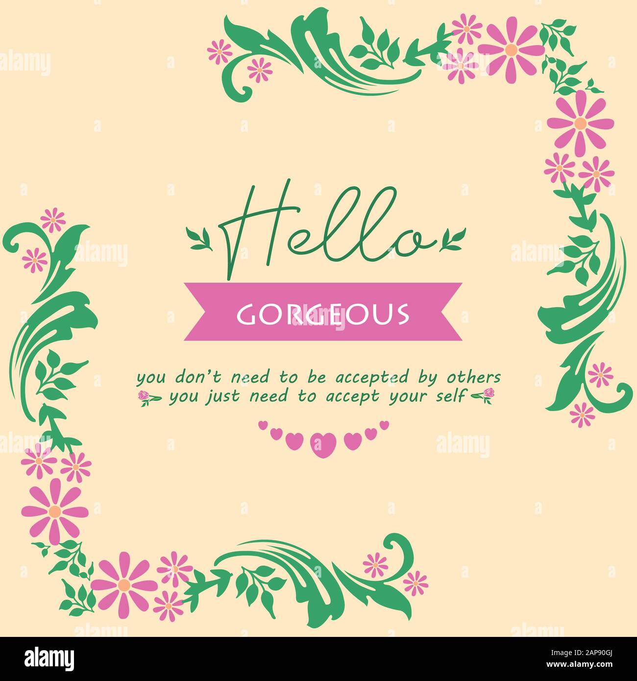 Unique of leaf and wreath frame, for hello gorgeous card design. Vector ...