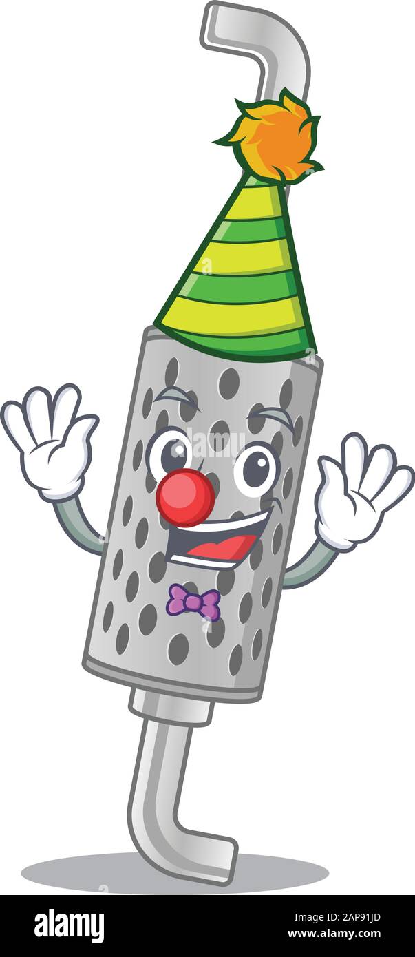 Funny Clown exhaust pipe cartoon character mascot design Stock Vector