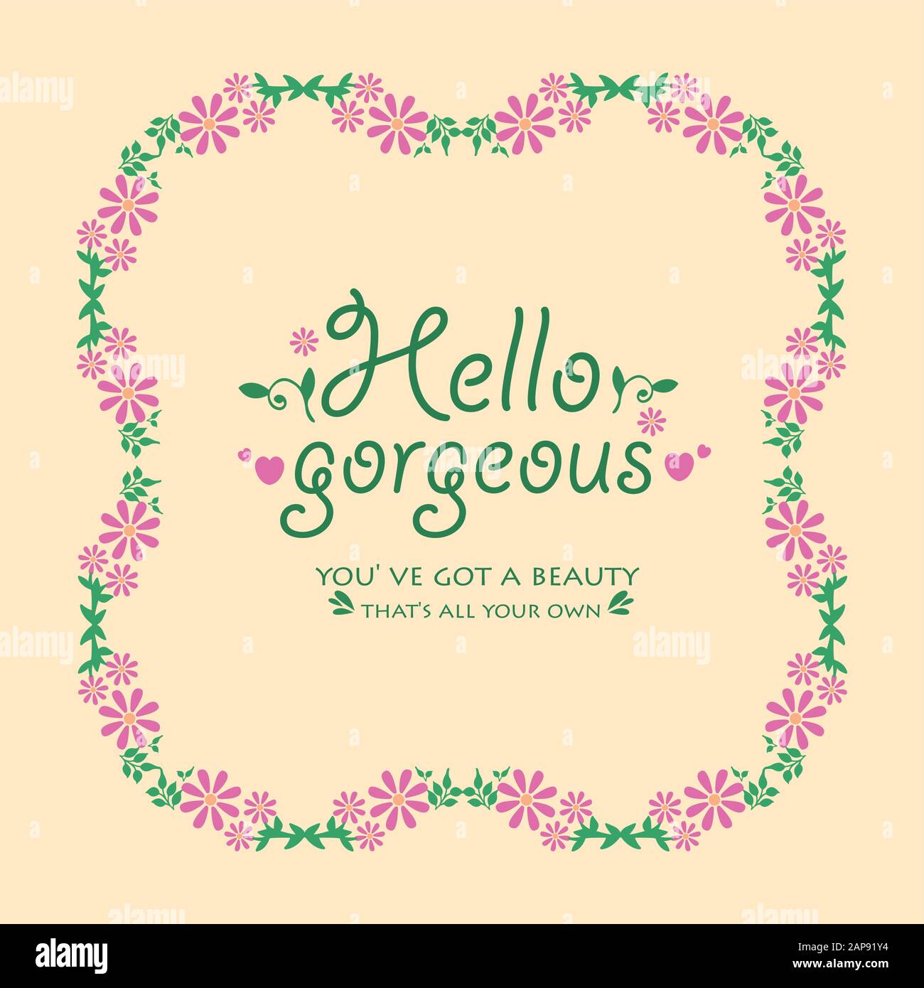 Unique of leaf and wreath frame, for hello gorgeous card design. Vector ...