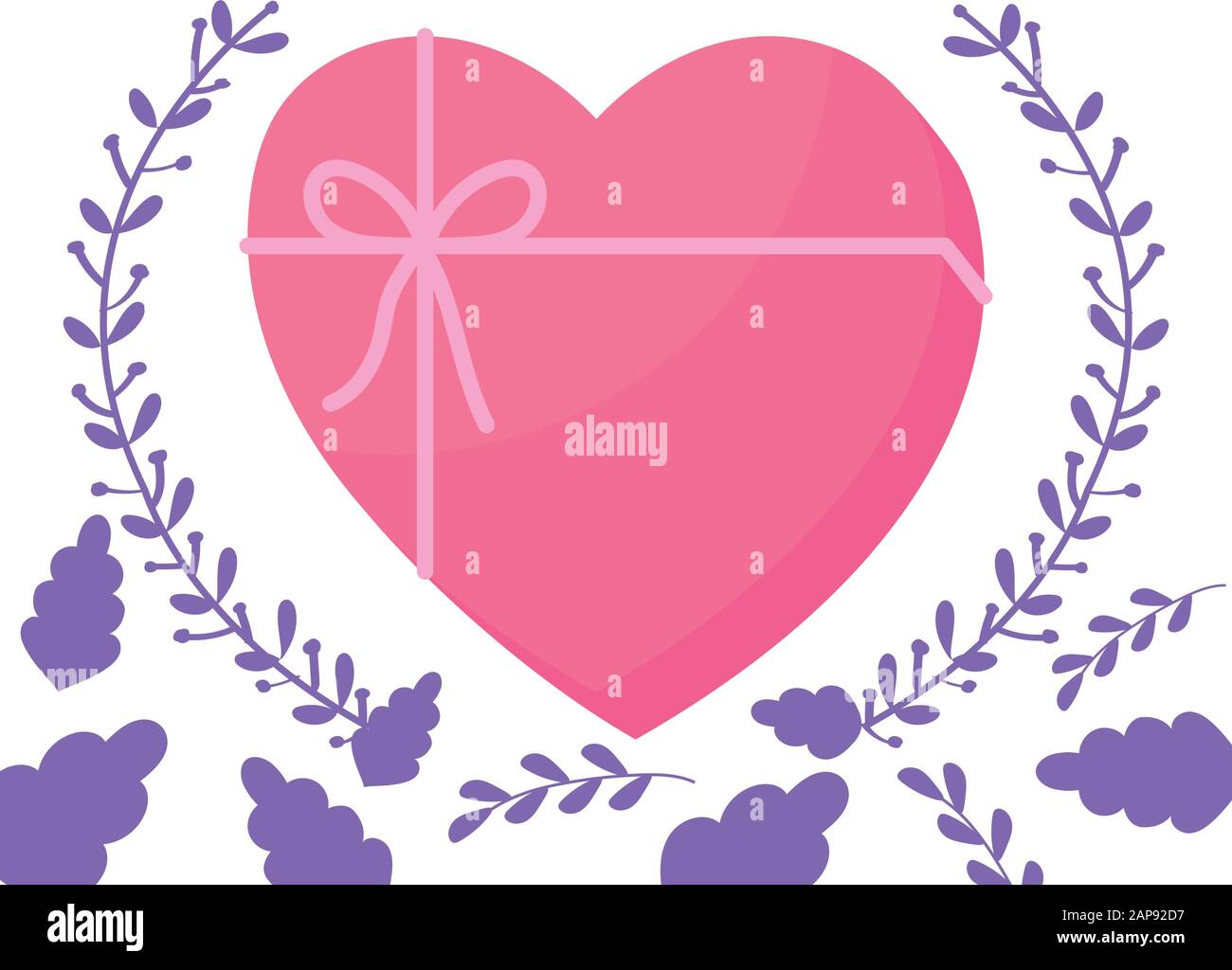 Heart gift and leaves wreath design of love passion romantic valentines ...