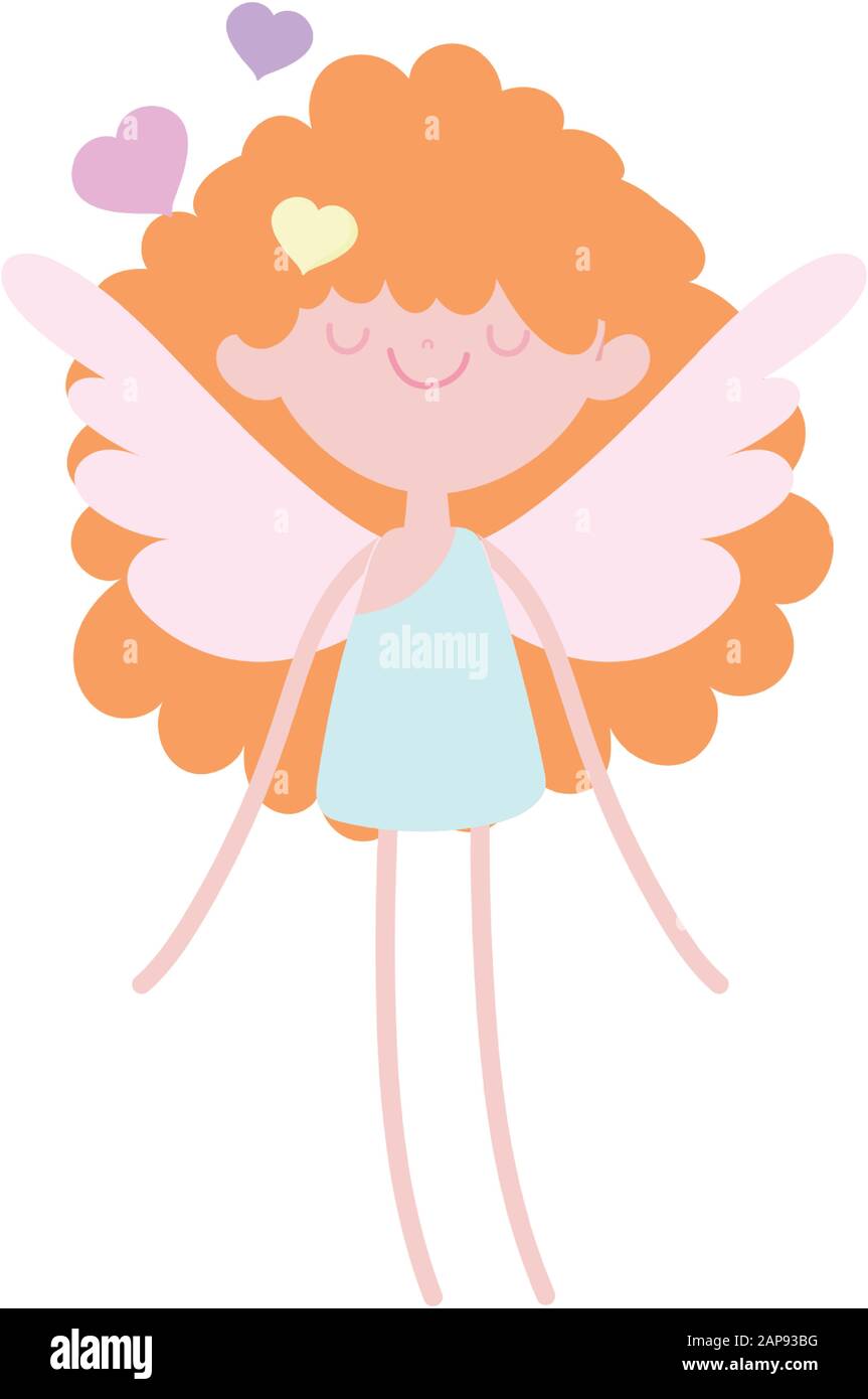 happy valentines day, beauty cupid with wings love hearts cartoon ...