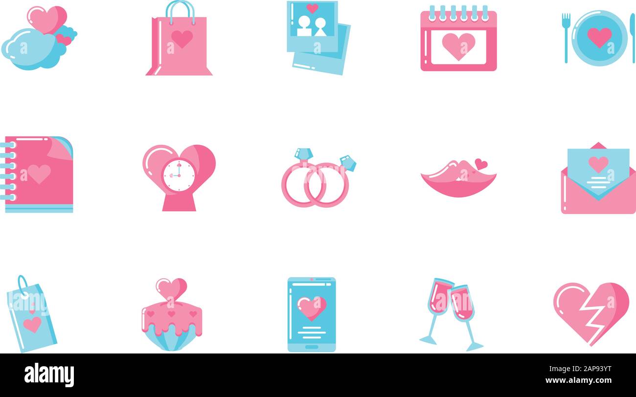 Icon set design of Love valentines day wedding passion romantic ...