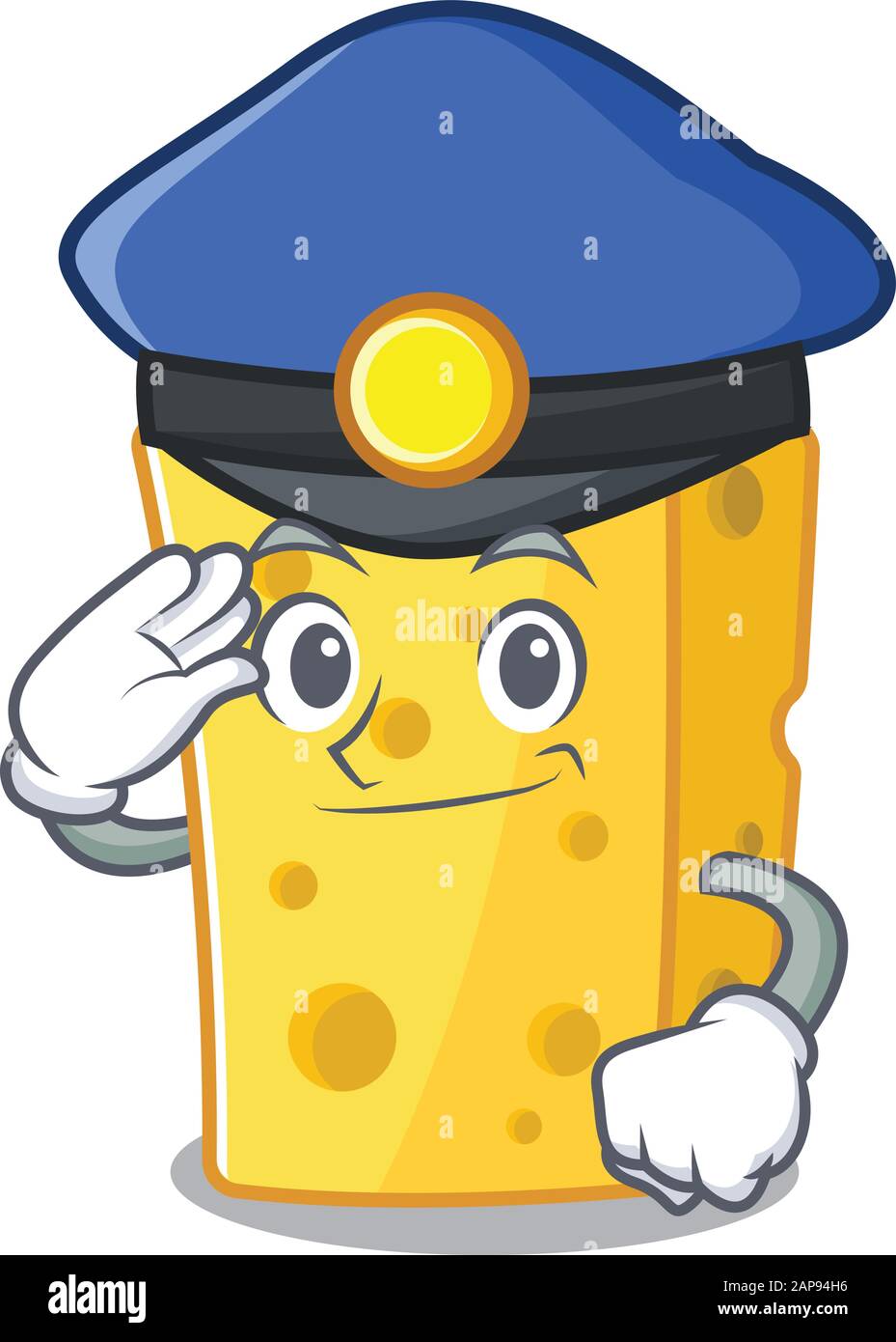 Emmental cheese Cartoon mascot performed as a Police officer Stock