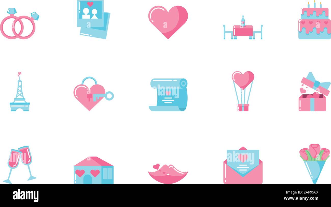 Icon set design of Love valentines day wedding passion romantic decoration and marriage theme Vector illustration Stock Vector