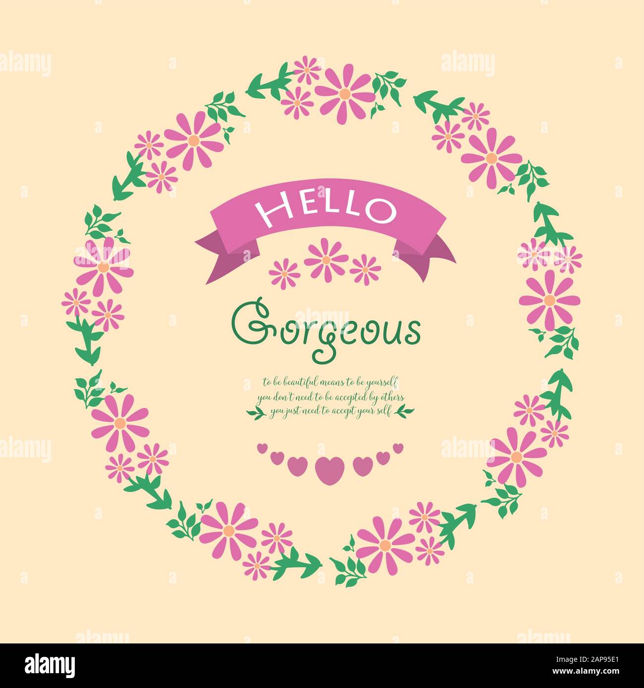 Unique of leaf and wreath frame, for hello gorgeous card design. Vector ...