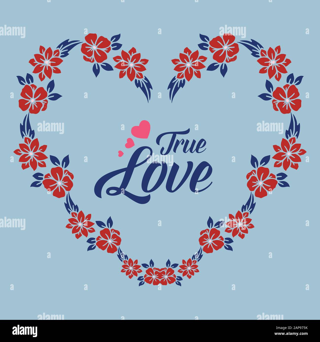 Beautiful decorative of leaf and red wreath frame, for seamless true love greeting card template