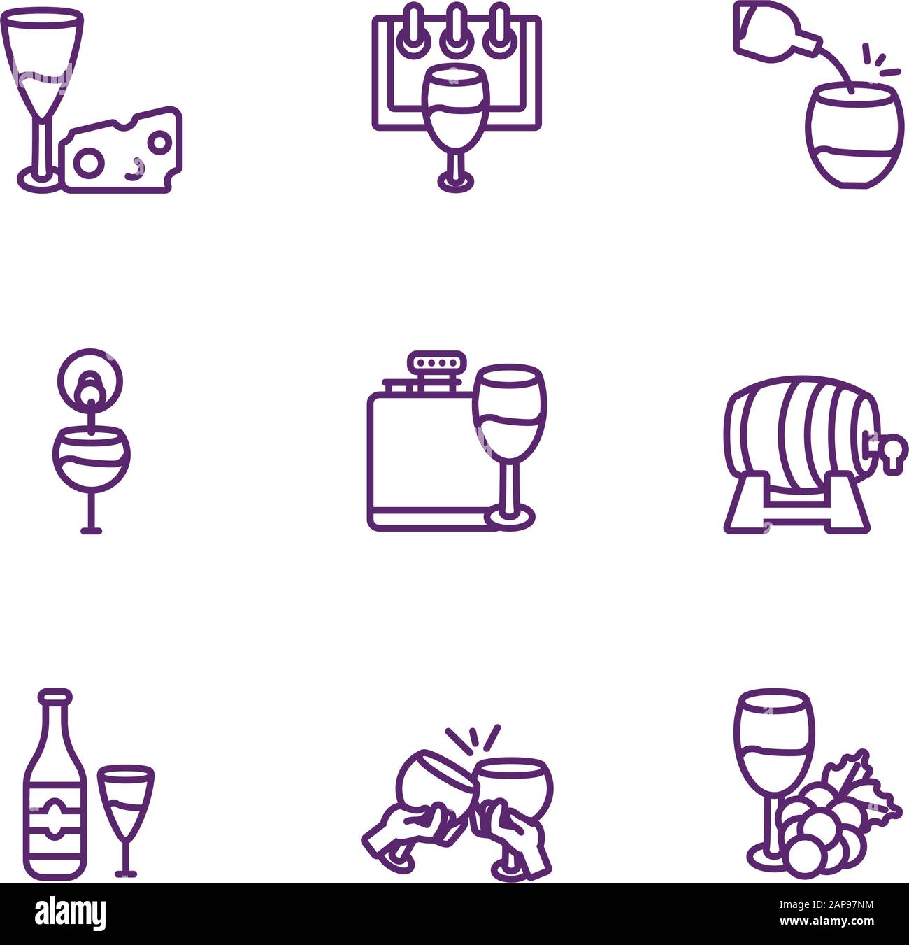 Wine icon set design of Winery alcohol drink beverage restaurant ...