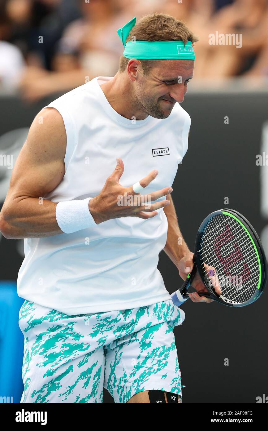 Melbourne, Australia. 22nd Jan, 2019. Tennys Sandgren of USA defeated  Matteo Berrettini of Italy in a five set thriller 7-6 6-4 4-6 2-6 7-5  during the second round match at the ATP