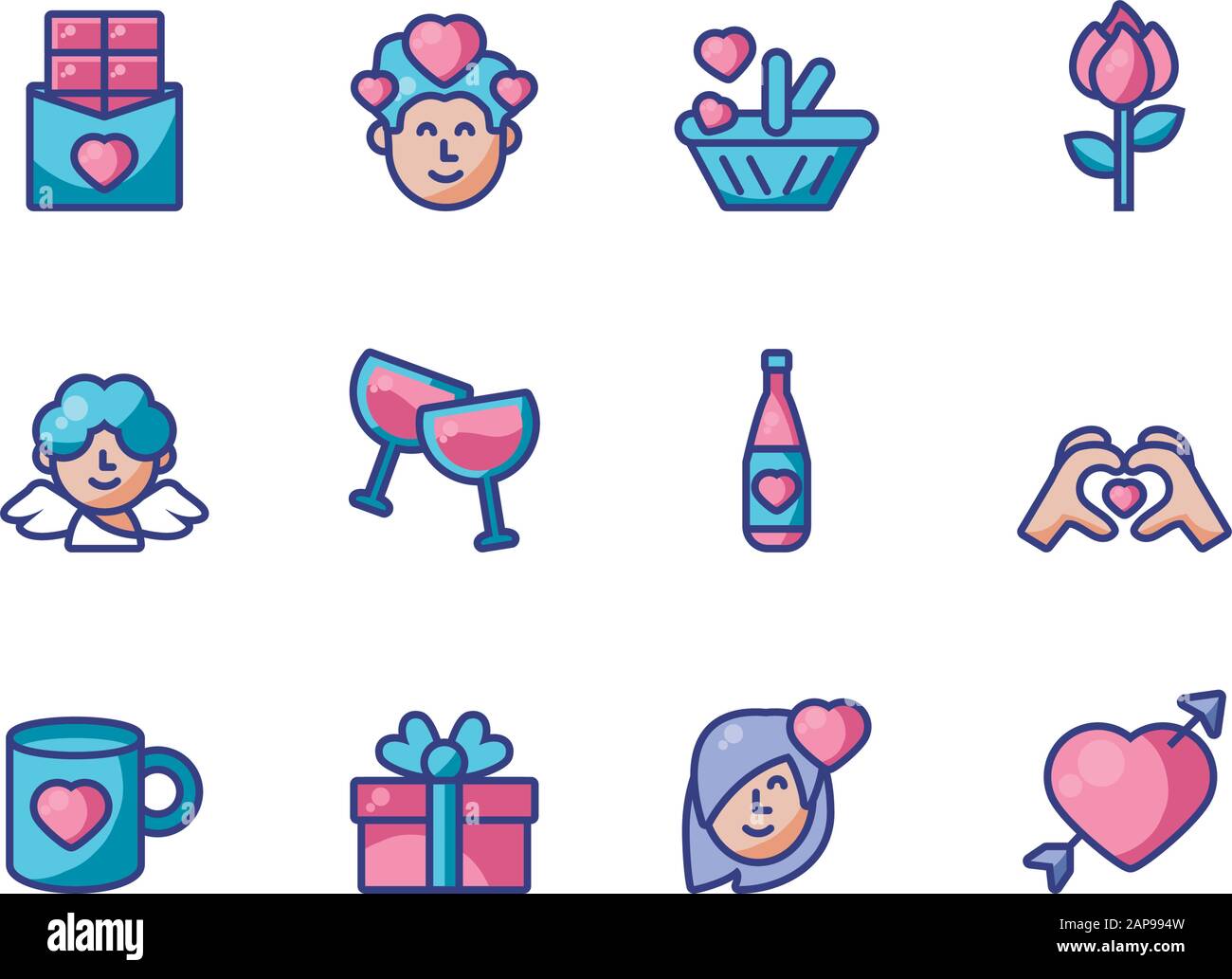 Icon set design of Love valentines day wedding passion romantic ...