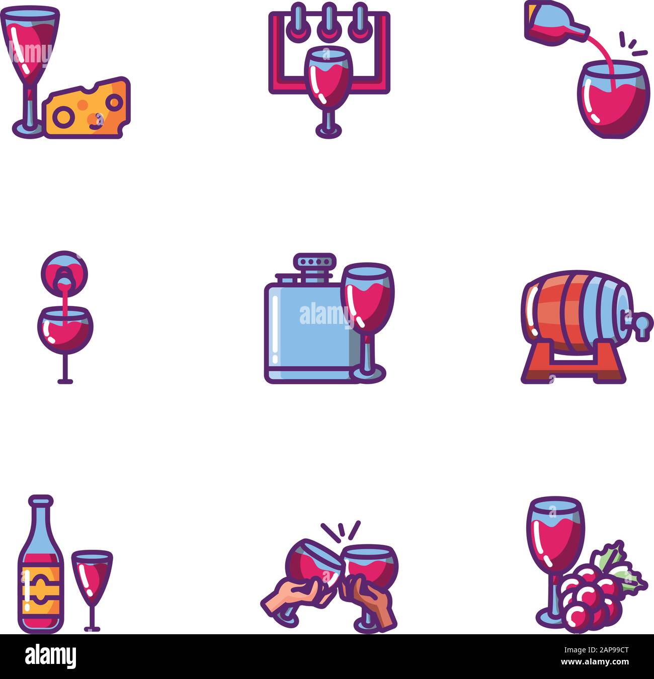 Wine icon set design of Winery alcohol drink beverage restaurant ...