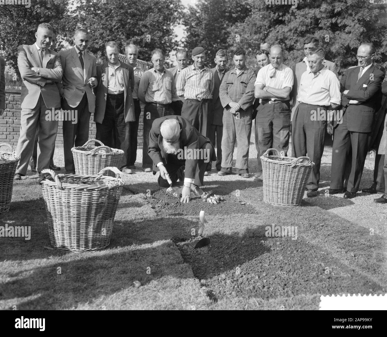 Floriade Rotterdam, 1960 Description: Beginning of planting 1.5 million bulbs for the Floriade at Rotterdam Date: 21 September 1959 Location: Rotterdam, South-Holland Keywords: bulbs, floriades, plants Institution name: Floriade Stock Photo