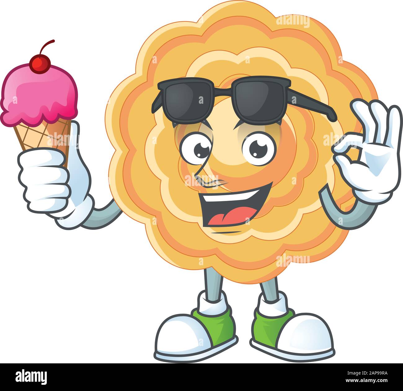 Chinese mooncake mascot cartoon design with ice cream Stock Vector