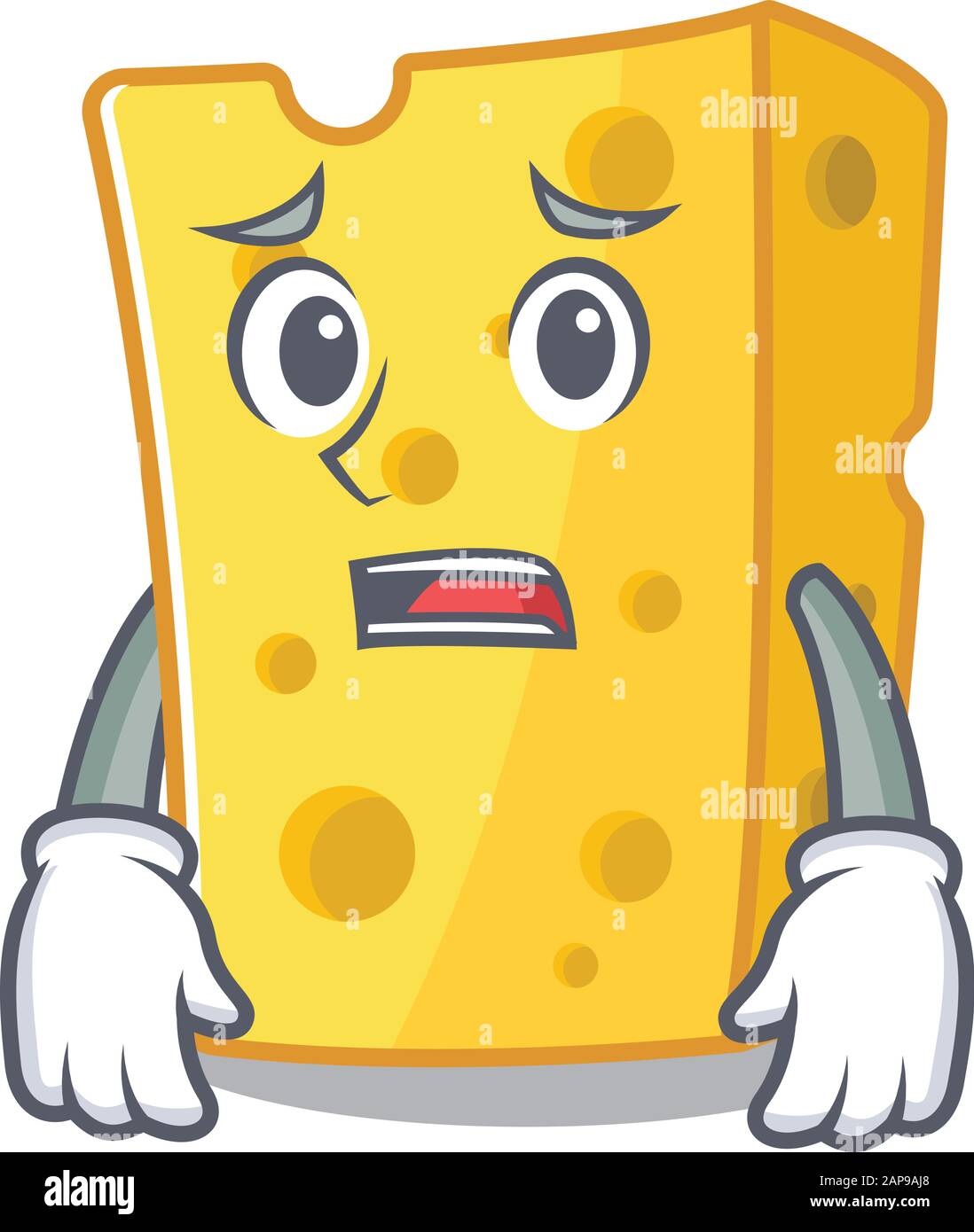 A picture of emmental cheese showing afraid look face Stock Vector