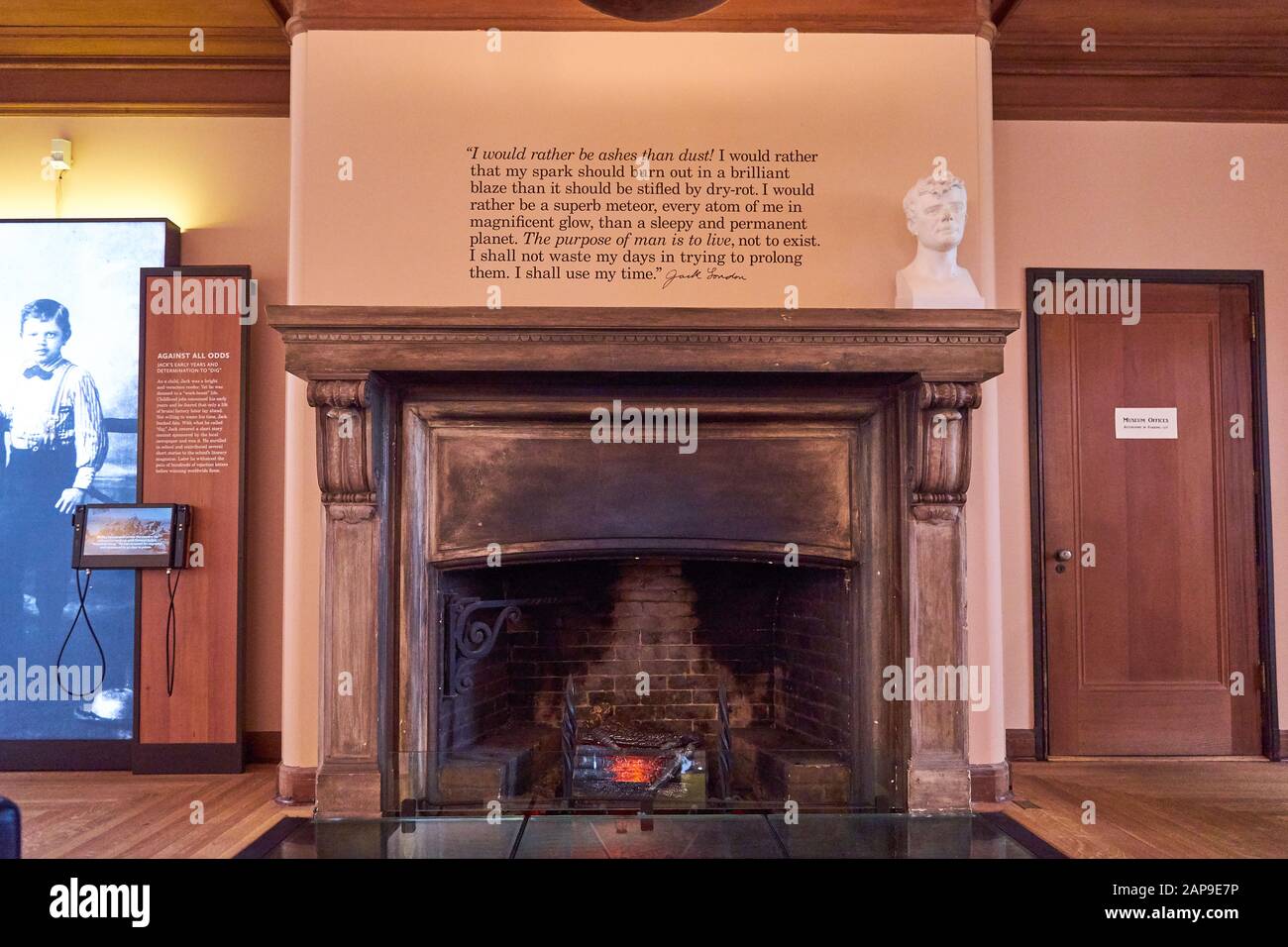 Facts and quotes at the guest museum at Jack London State Historic Park at Glen Ellen, Sonoma County, California. Stock Photo