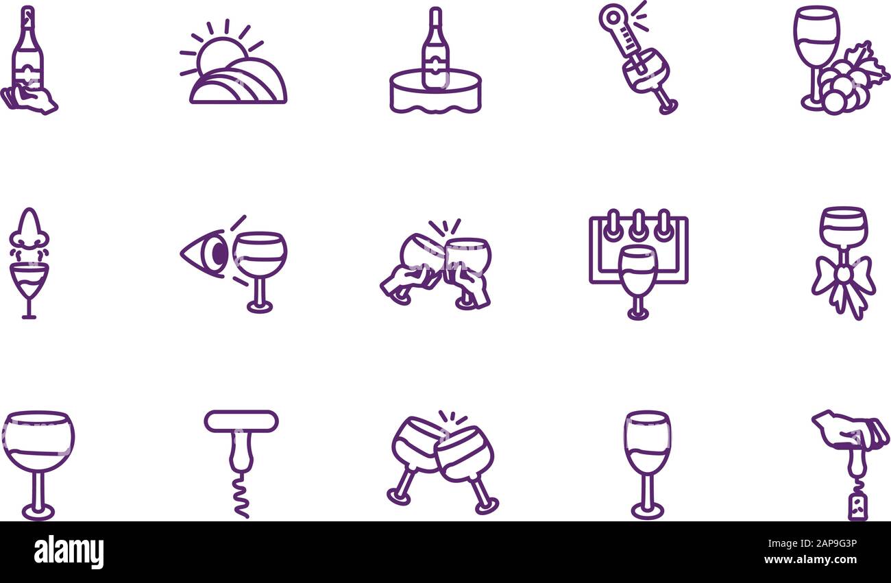 Wine icon set design of Winery alcohol drink beverage restaurant ...