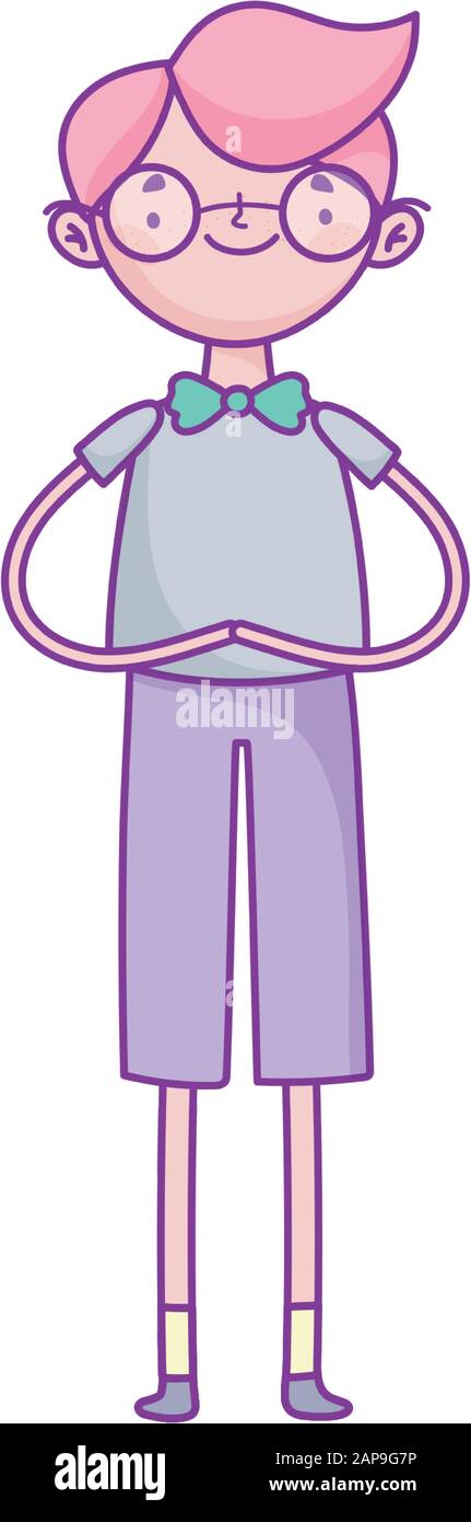 young man character cartoon with bowtie vector illustration Stock Vector