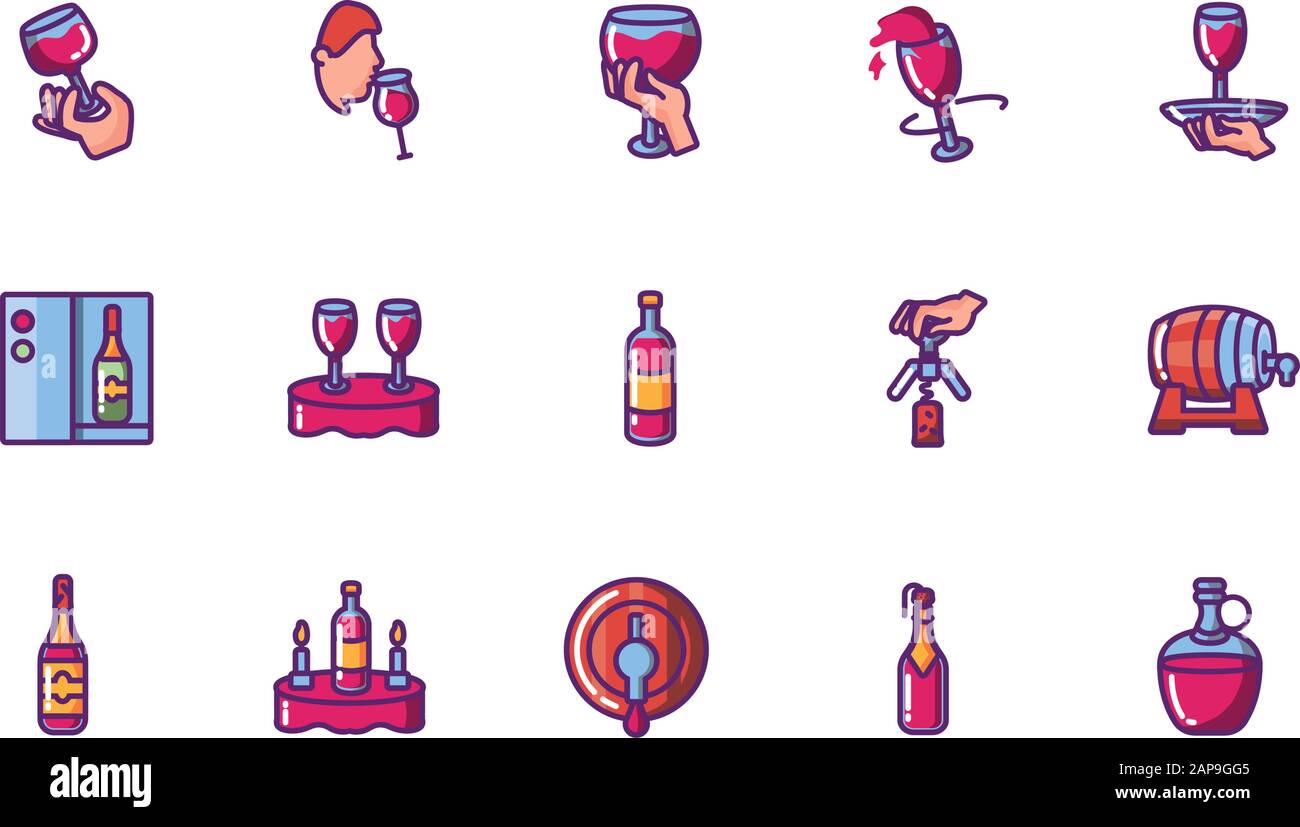 Wine icon set design of Winery alcohol drink beverage restaurant ...