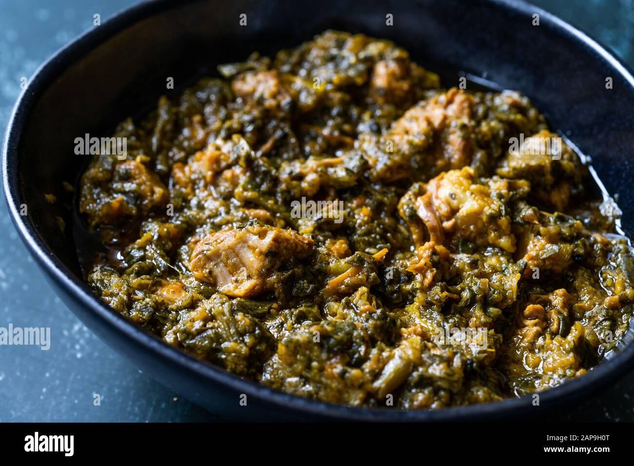 Indian Dish Spinach Lamb Palak with Chappati Flat Bread. Traditional