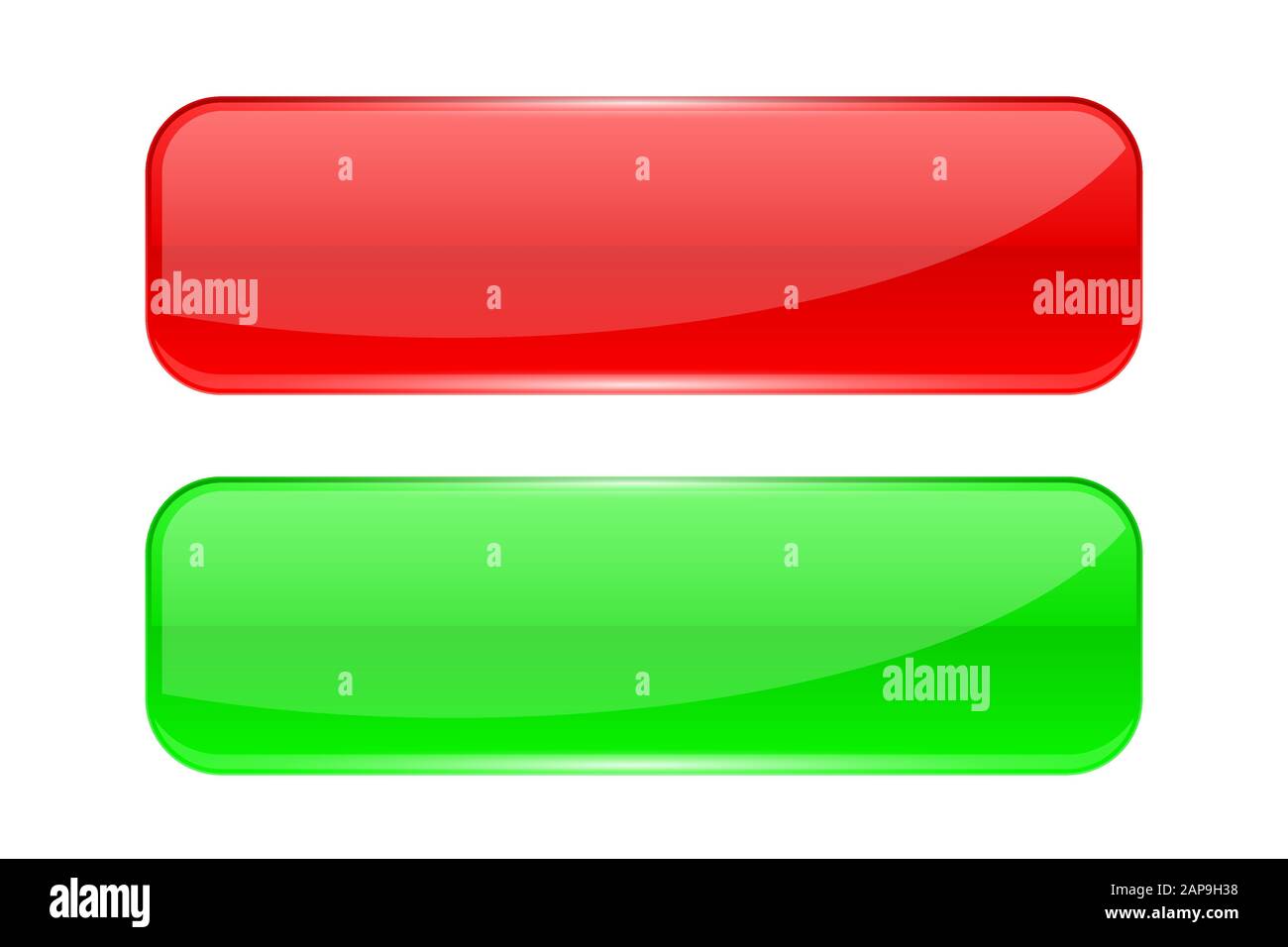 Glass buttons. Red and green rectangle 3d icons Stock Vector