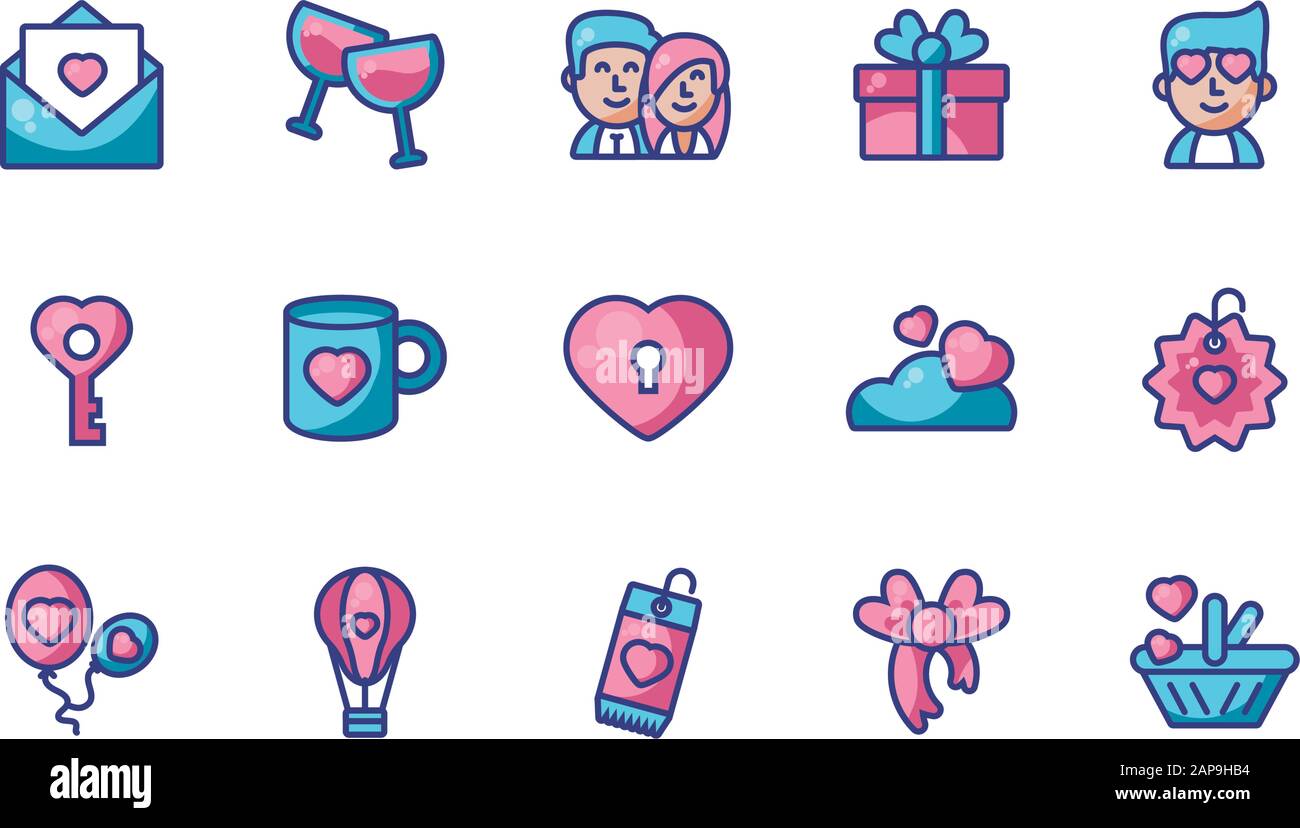 Icon set design of Love valentines day wedding passion romantic ...