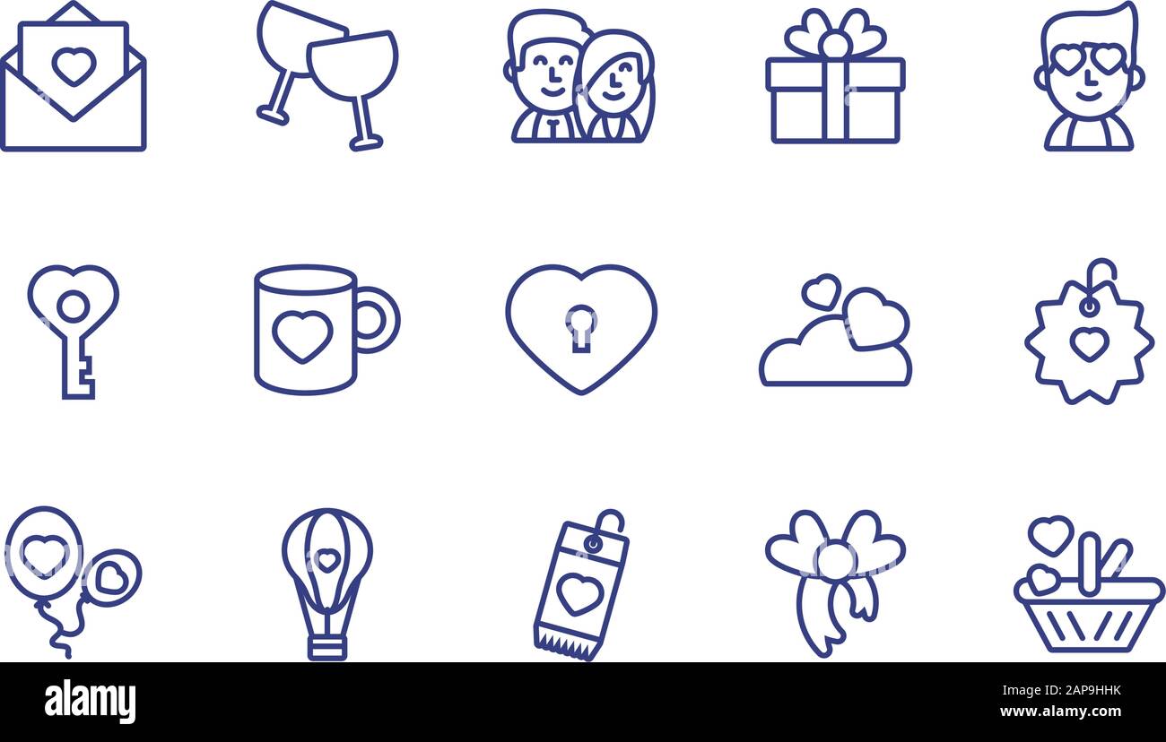 Icon set design of Love valentines day wedding passion romantic ...