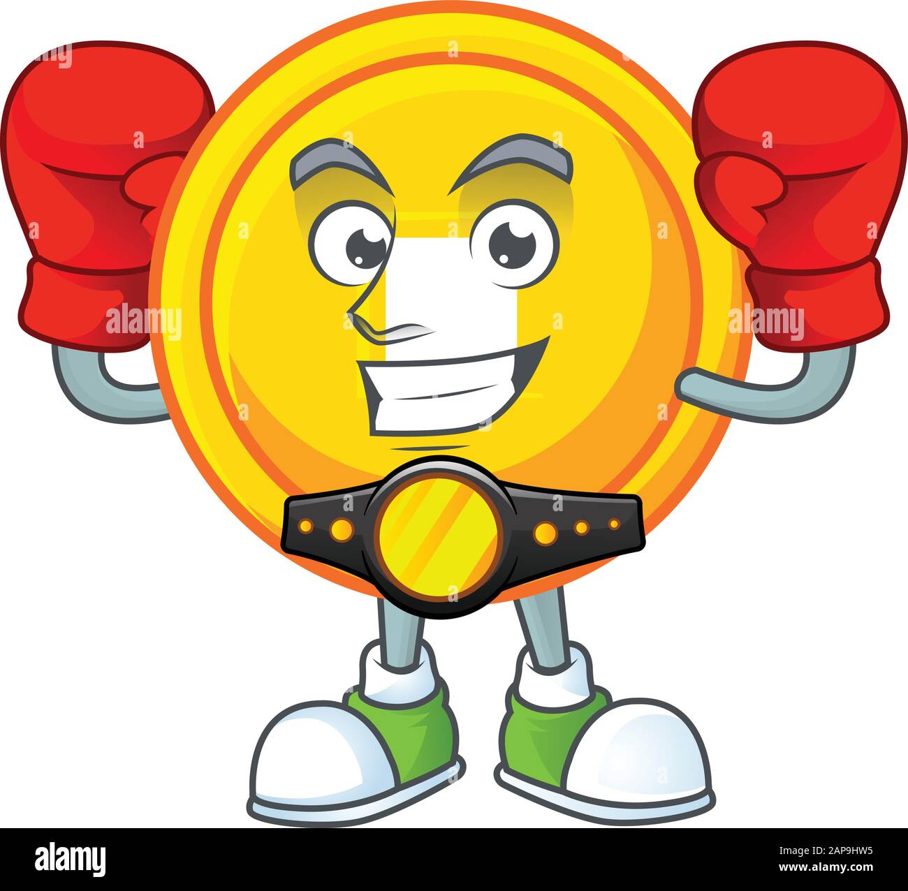 Happy Face Boxing chinese gold coin cartoon character design Stock ...