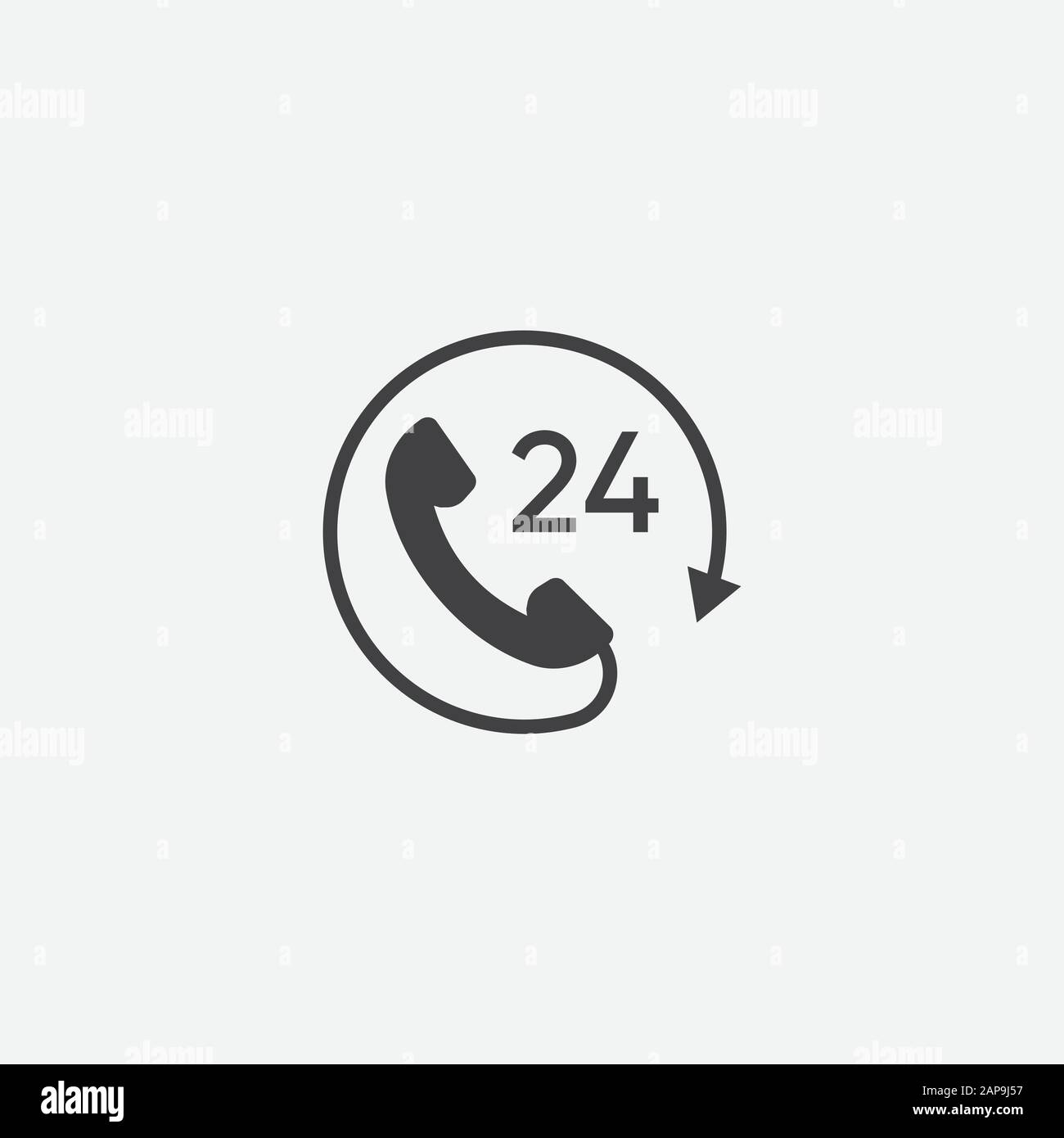 Call 24 icon vector illustration, 24 hour call service, Twenty four hour service flat design, 24h Support Simple Design, All day customer support call center icon, Telephone support 24 hours symbol Stock Vector