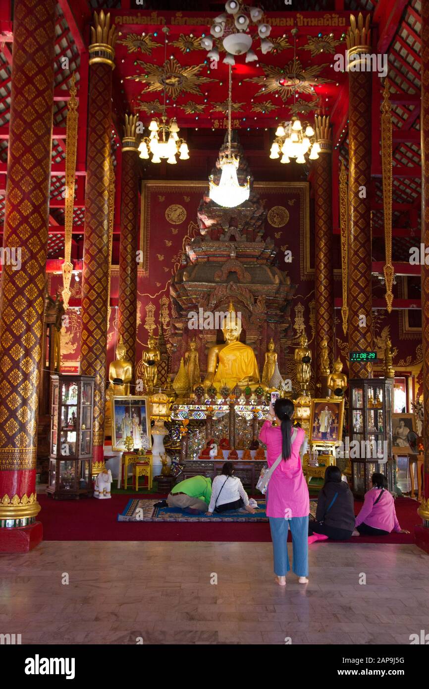 Chiang Mai Temple interior, people  Thailand Stock Photo