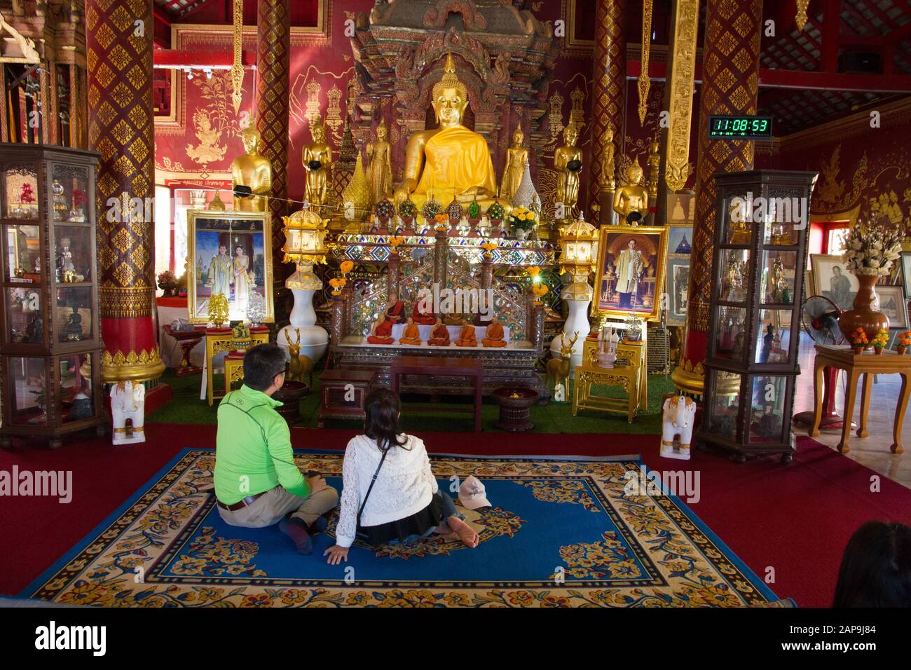 Chiang Mai Temple interior, people  Thailand Stock Photo