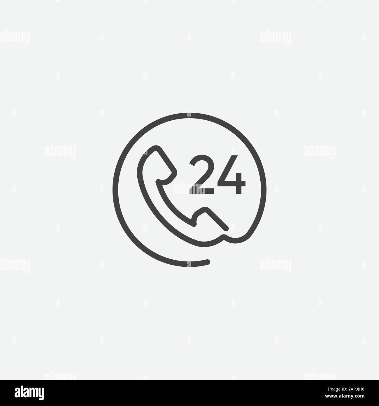 Call 24 icon vector illustration, 24 hour call service, Twenty four hour service linear flat design, 24h Support Simple linear Design, All day customer support call center icon, Telephone support 24 hours symbol Stock Vector