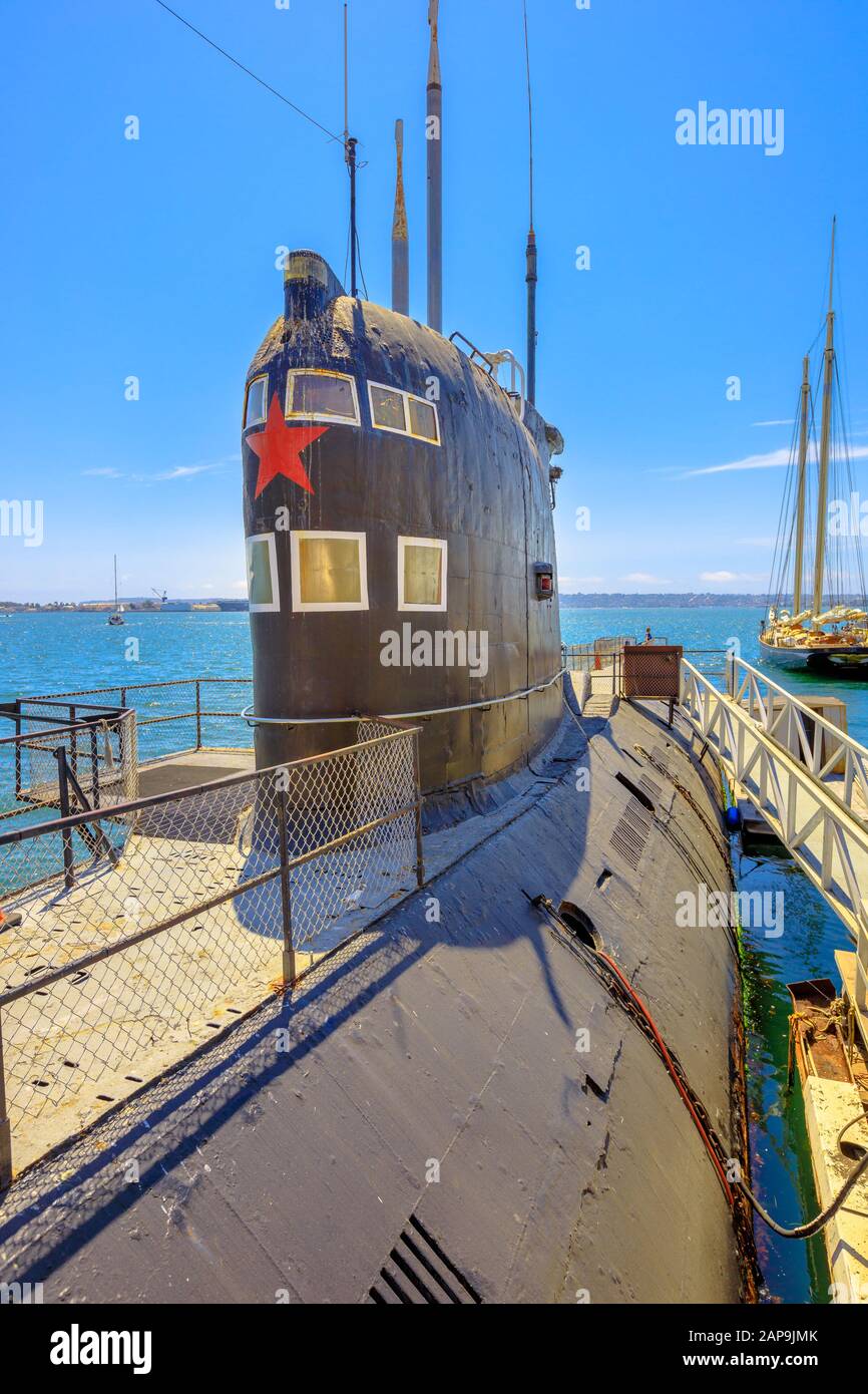 San Diego, Navy Pier, California, USA - August 1, 2018: CCCP Soviet Submarine B-39. San Diego historic landmark, National historic Maritime Museum Stock Photo