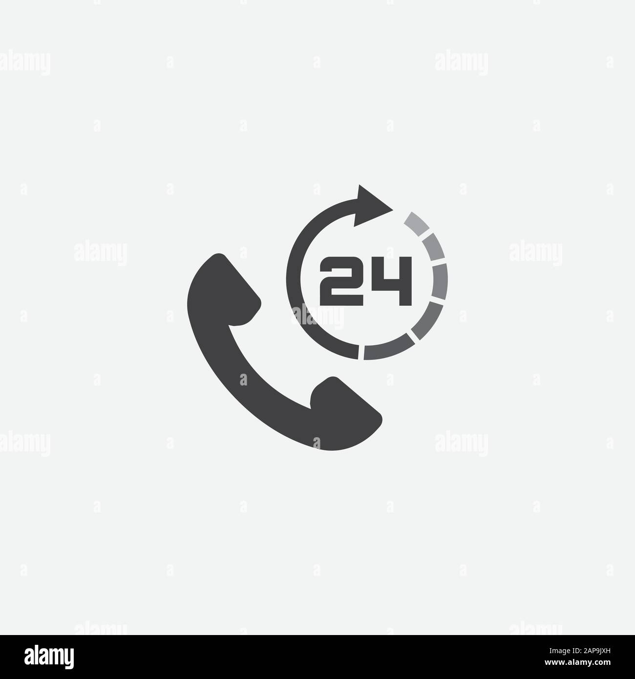 Call 24 icon vector illustration, 24 hour call service, Twenty four hour service flat design, 24h Support Simple Design, All day customer support call center icon, Telephone support 24 hours symbol Stock Vector