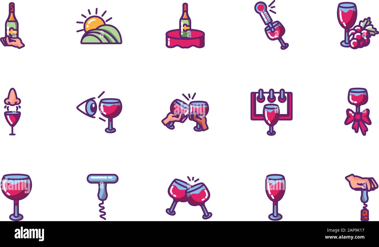 Wine icon set design of Winery alcohol drink beverage restaurant ...