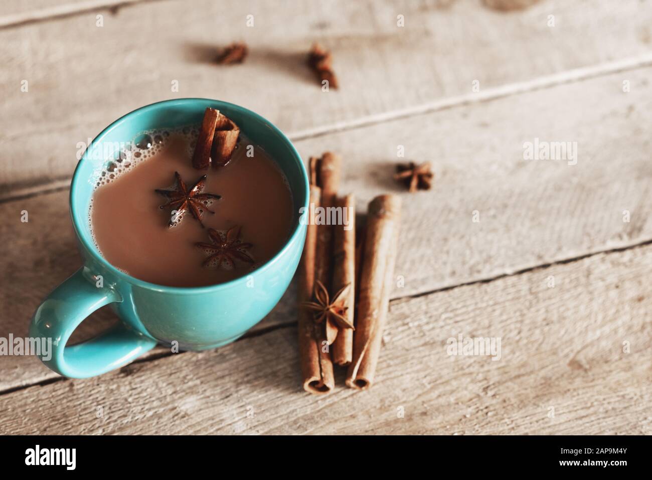 masala chai with spices. Cinnamon Stick, Thai Cardamom, Star Anise