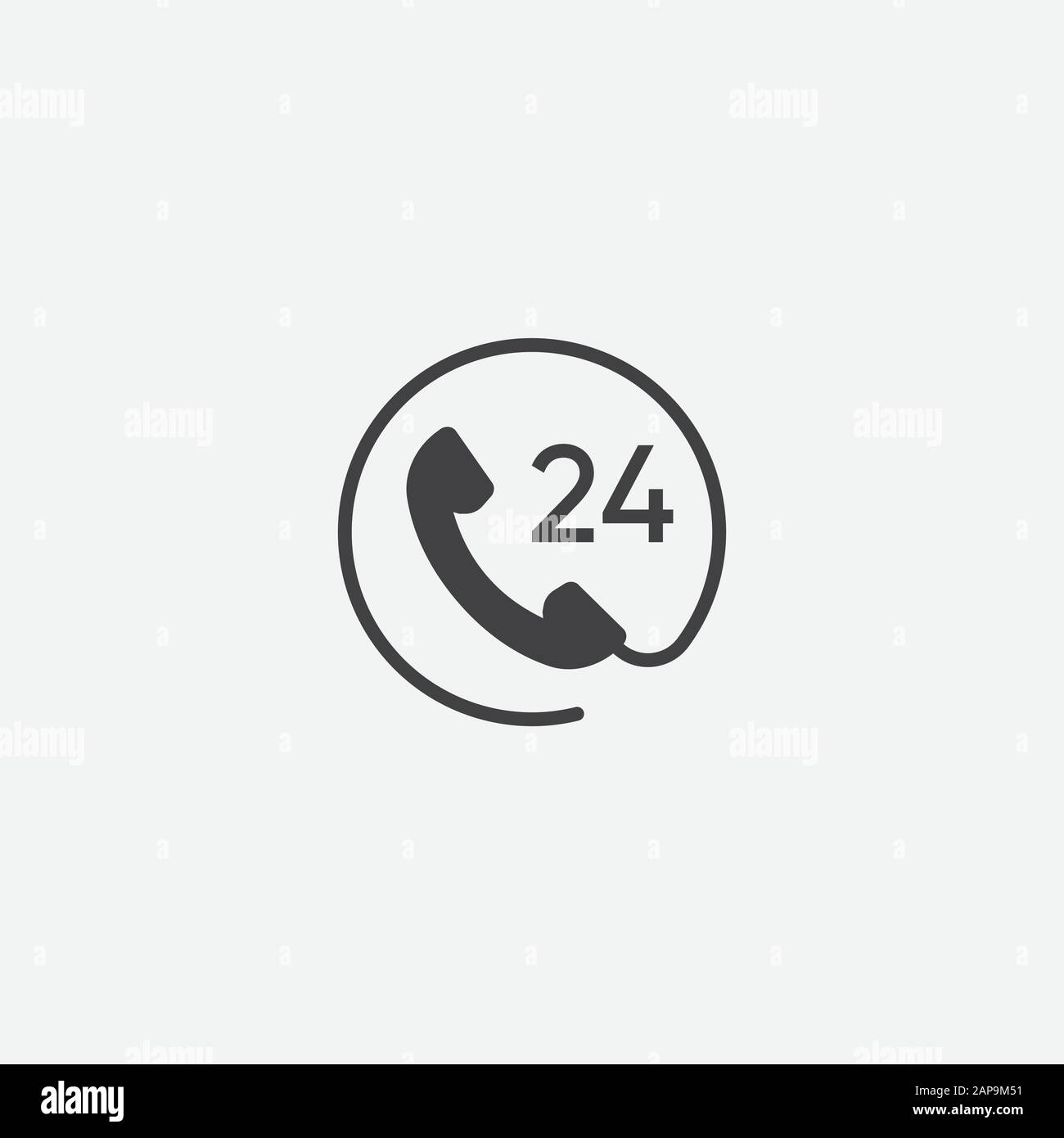 Call 24 icon vector illustration, 24 hour call service, Twenty four hour service flat design, 24h Support Simple Design, All day customer support call center icon, Telephone support 24 hours symbol Stock Vector