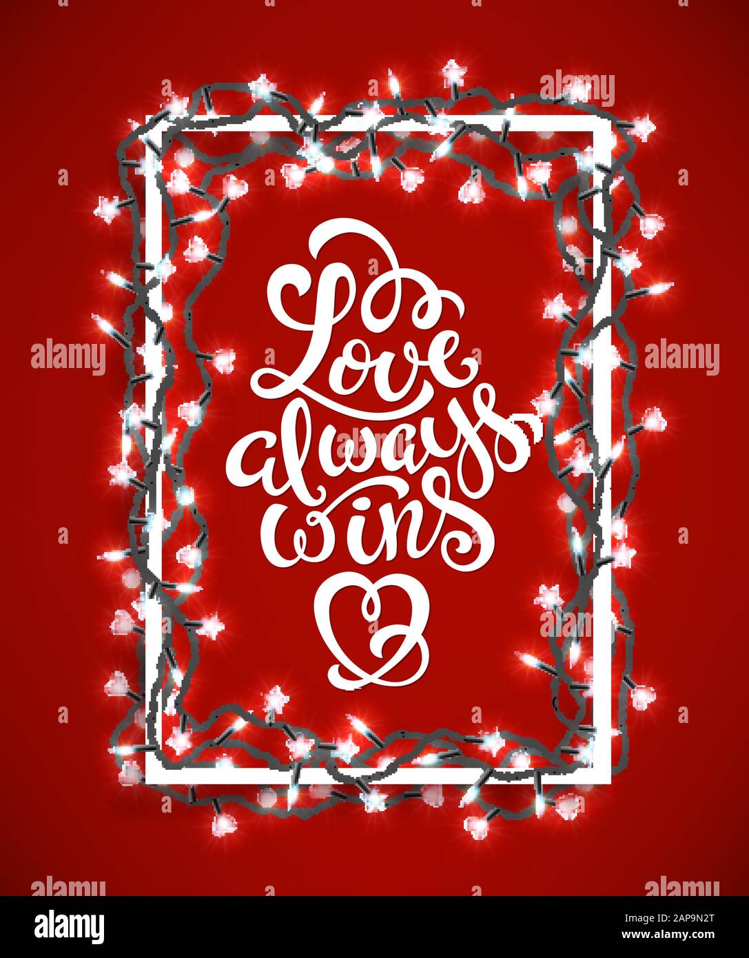 Poster with with handdrawn lettering, love always wins, vector