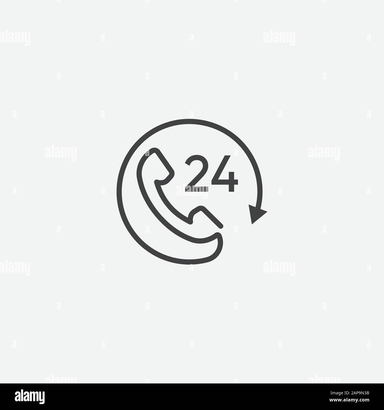 Call 24 icon vector illustration, 24 hour call service, Twenty four hour service flat design, 24h Support Simple Design, All day customer support call center icon, Telephone support 24 hours symbol Stock Vector