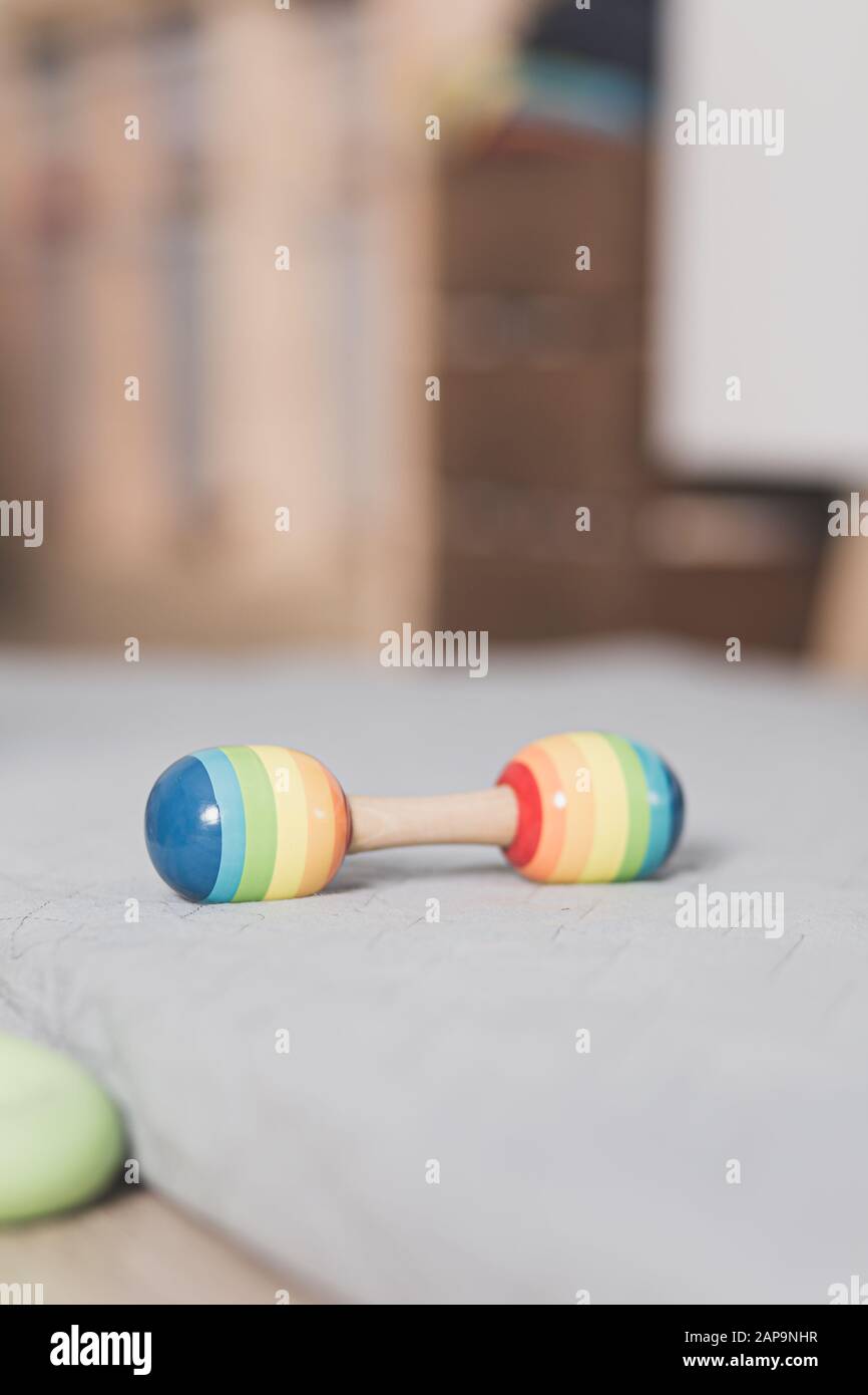 Colorful toy maracas isolated on a grey floor Stock Photo - Alamy