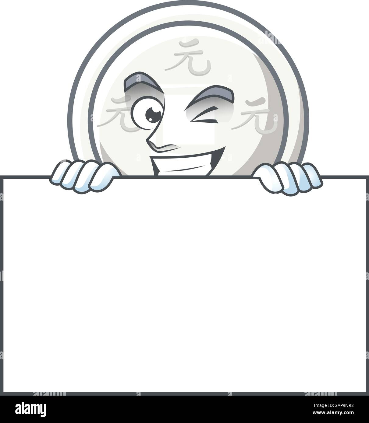 Grinning face chinese silver coin cartoon character style hides behind ...