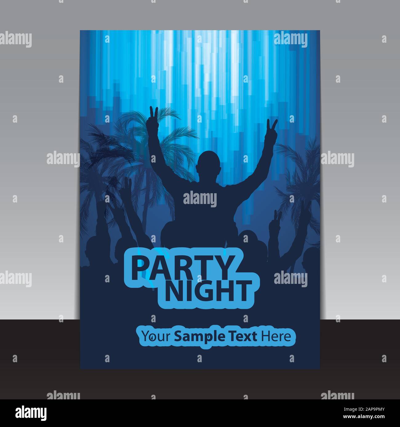 Flyer or Cover Design - Ad Template for Party Night, Celebration Event or Concert -  Beach Party Poster or Cover with Dancing Crowd, People - Vector Stock Vector