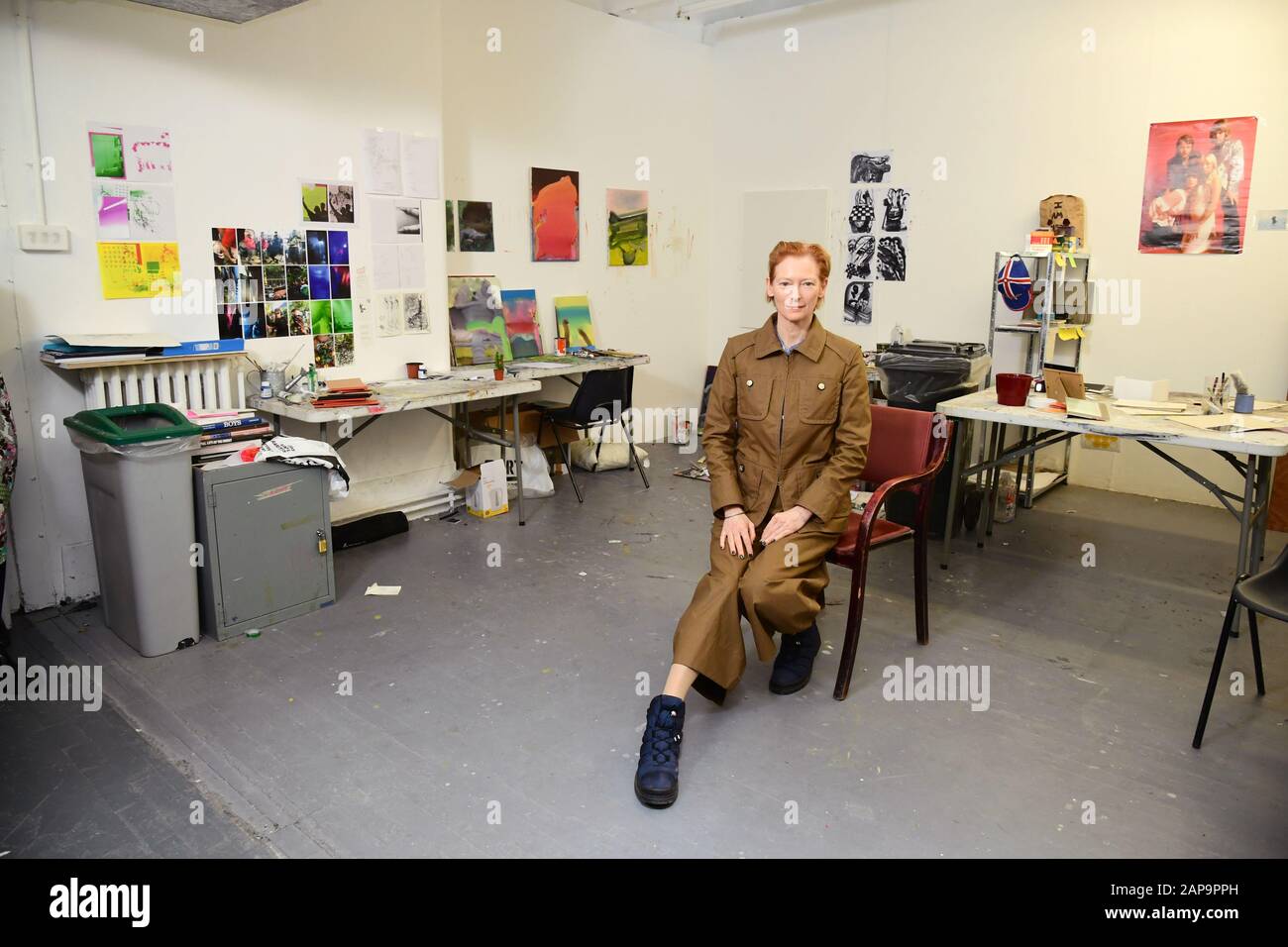 Tilda Swinton helps launch the Art Fund press conference at Slade School of Fine Art, London